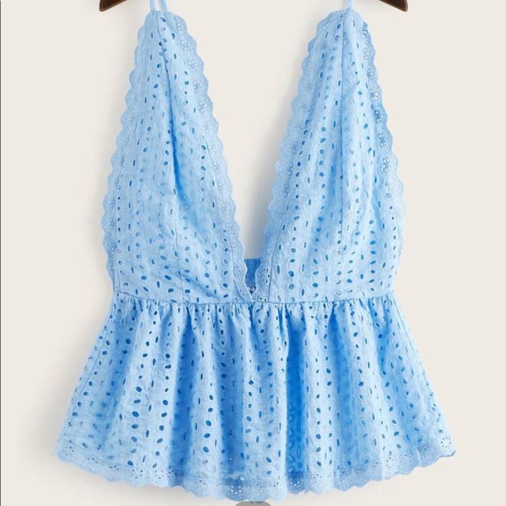 SHEIN Eyelet Embroidery Deep V Neck Peplum Cami